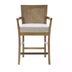 Kirklands Home Upholstered Cane Backrest Counter Stool Ivory Outlet