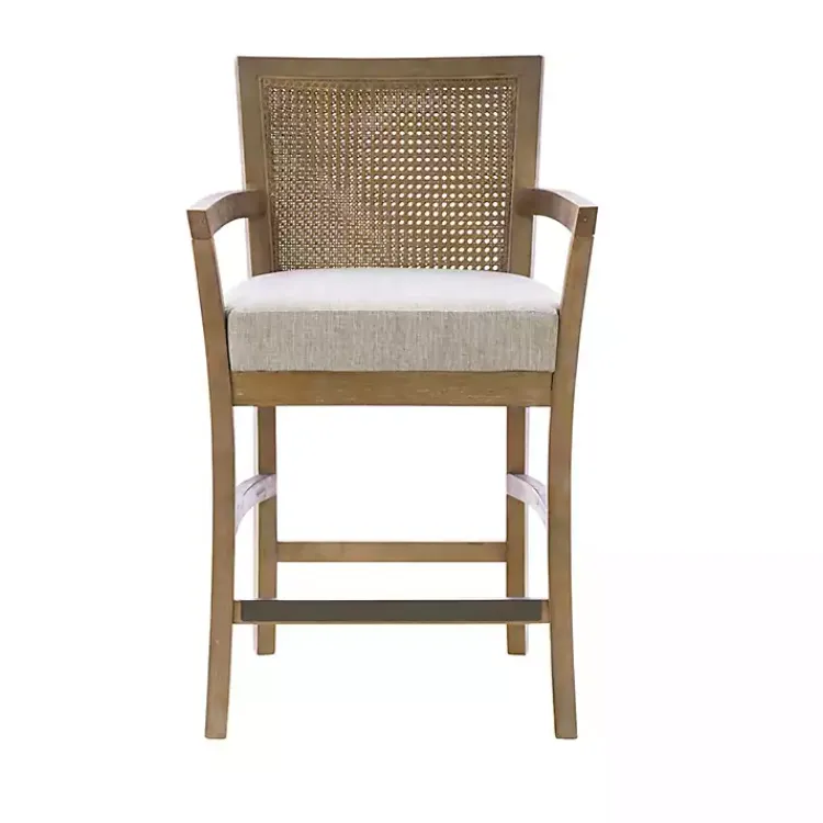 Kirklands Home Upholstered Cane Backrest Counter Stool Ivory Outlet