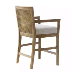 Kirklands Home Upholstered Cane Backrest Counter Stool Ivory Outlet
