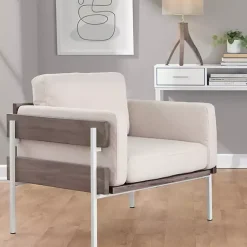 Kirklands Home Ivory Upholstered Wood Accent Chair Gray Clearance