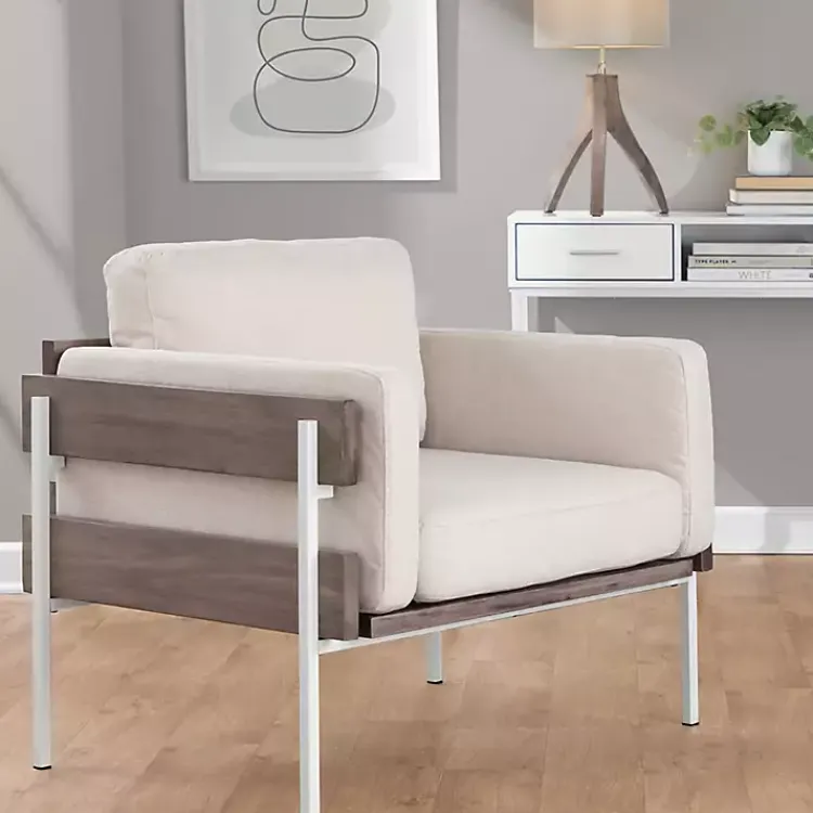 Kirklands Home Ivory Upholstered Wood Accent Chair Gray Clearance