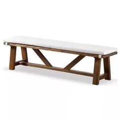 Kirklands Home Upholstered Rustic Wood Katie Dining Bench Ivory Sale