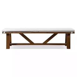 Kirklands Home Upholstered Rustic Wood Katie Dining Bench Ivory Sale