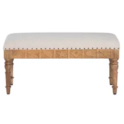 Kirklands Home Upholstered Seashell Wood Bench Ivory New