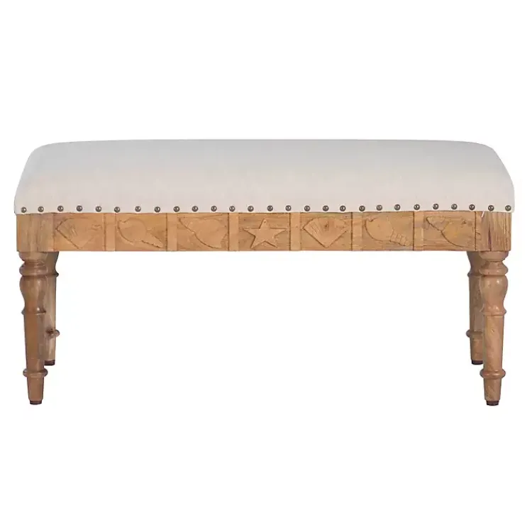 Kirklands Home Upholstered Seashell Wood Bench Ivory New