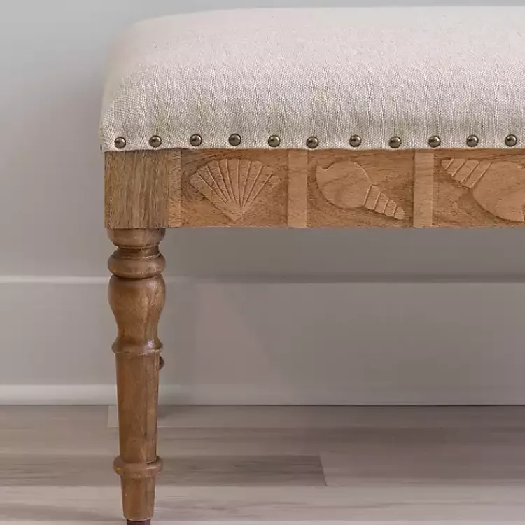 Kirklands Home Upholstered Seashell Wood Bench Ivory New