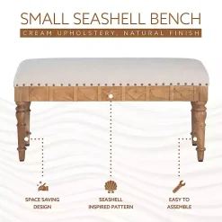 Kirklands Home Upholstered Seashell Wood Bench Ivory New