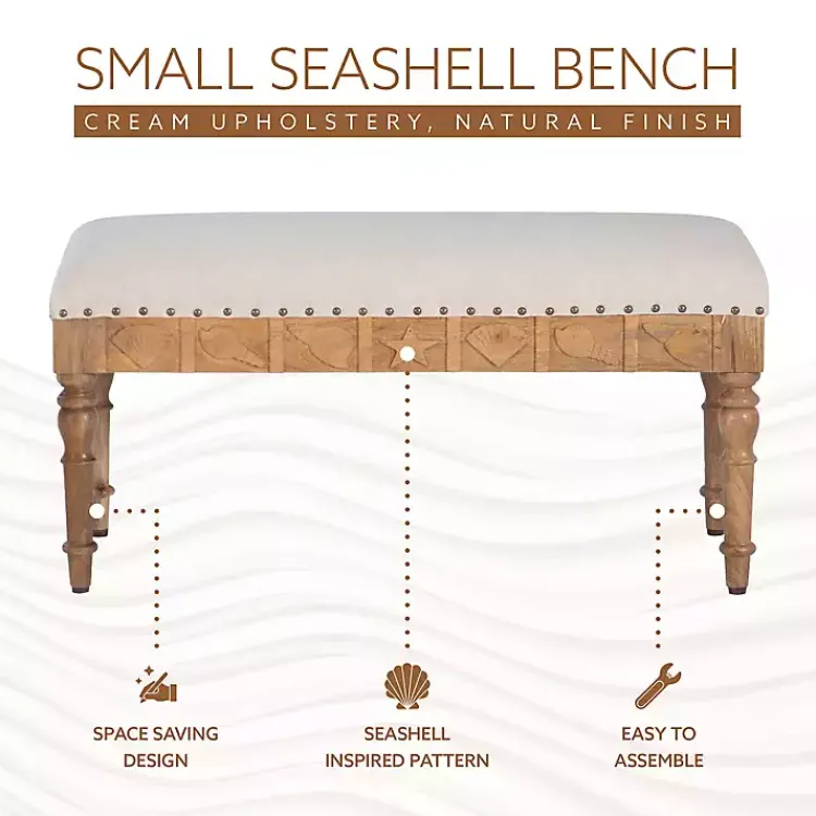 Kirklands Home Upholstered Seashell Wood Bench Ivory New