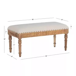 Kirklands Home Upholstered Seashell Wood Bench Ivory New