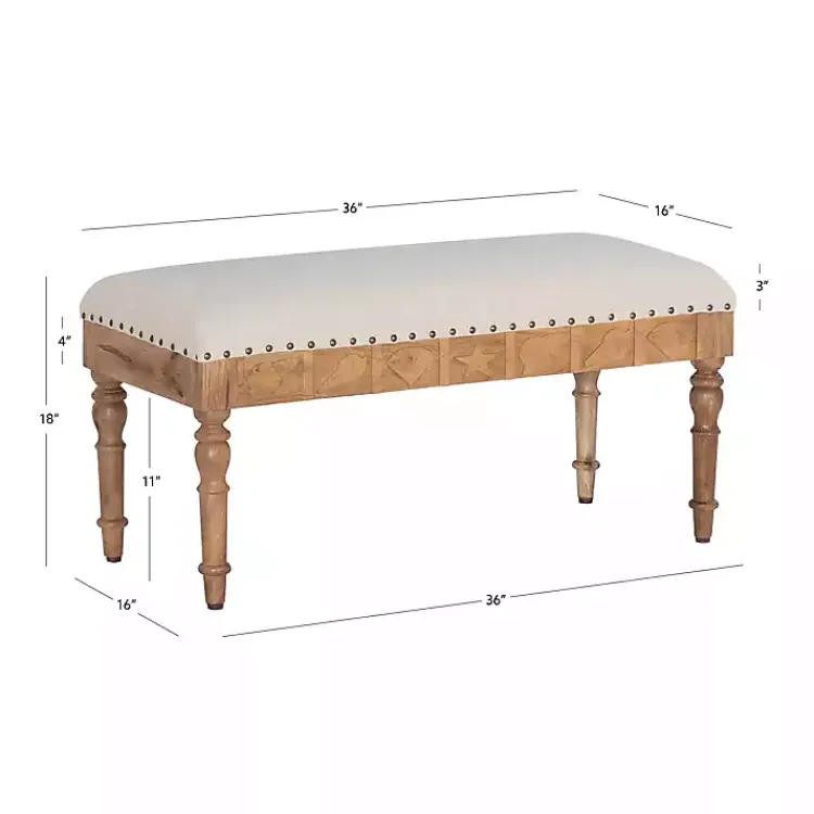 Kirklands Home Upholstered Seashell Wood Bench Ivory New
