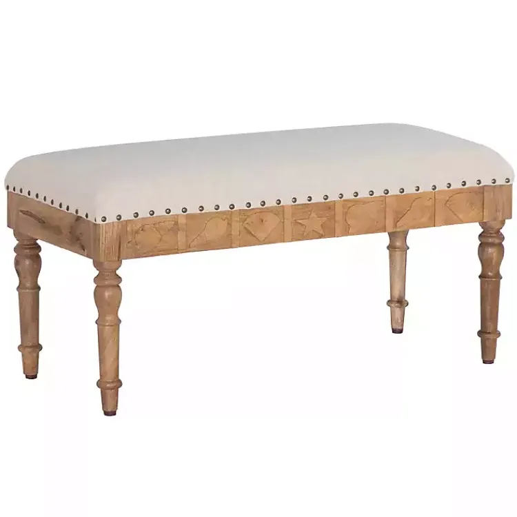 Kirklands Home Upholstered Seashell Wood Bench Ivory New
