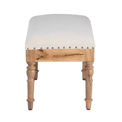 Kirklands Home Upholstered Seashell Wood Bench Ivory New