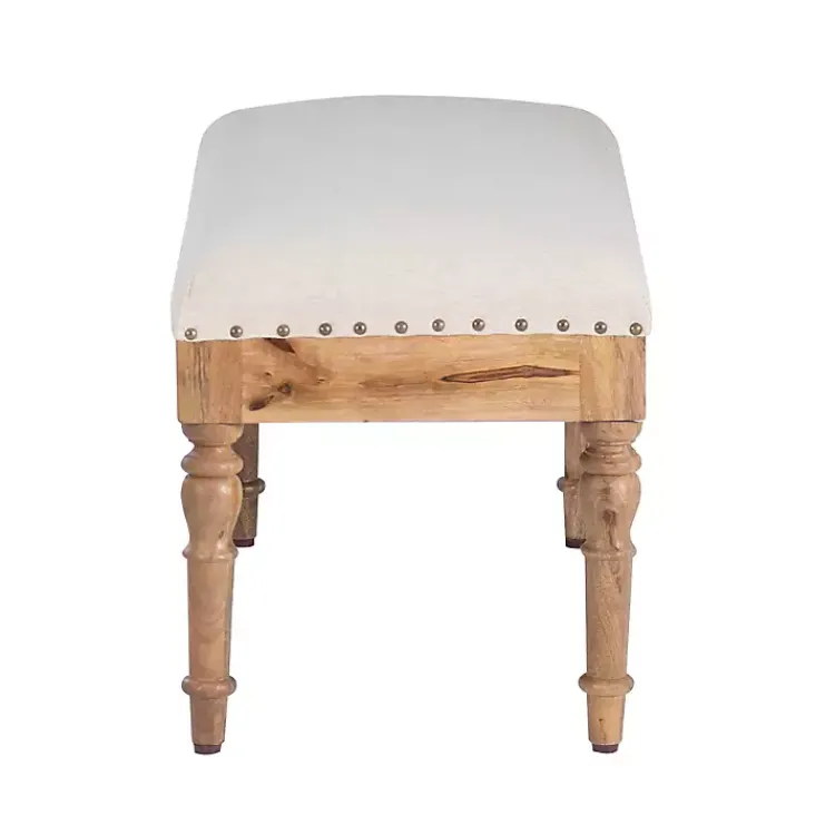 Kirklands Home Upholstered Seashell Wood Bench Ivory New