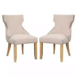 Kirklands Home Upholstered Wingback Dining Chairs, Set of 2 Ivory Sale