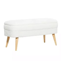 Kirklands Home Upholstered Wood Leg Storage Bench Ivory Sale