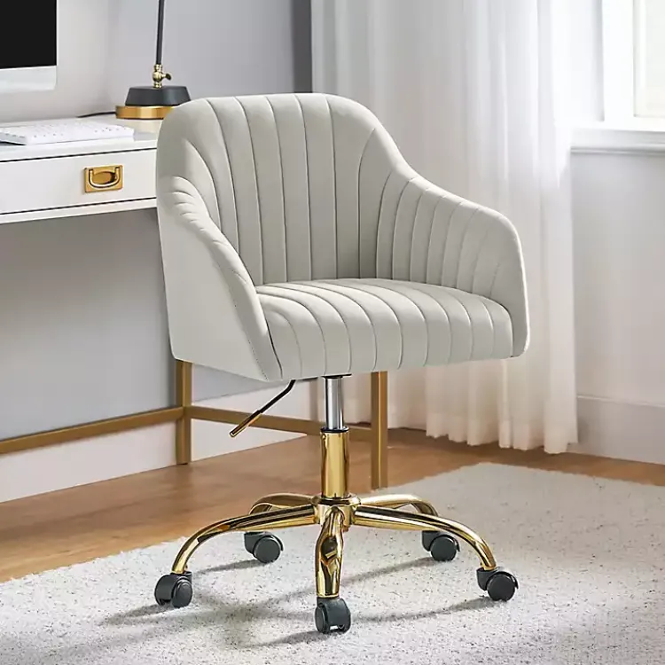 Kirklands Home Velvet Swivel Jacyln Office Chair Ivory Sale