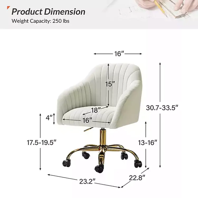 Kirklands Home Velvet Swivel Jacyln Office Chair Ivory Sale