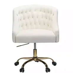 Kirklands Home Velvet Tufted Golden Leg Swivel Office Chair Ivory