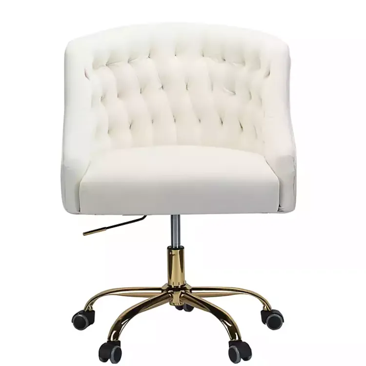 Kirklands Home Velvet Tufted Golden Leg Swivel Office Chair Ivory