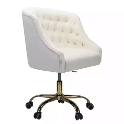 Kirklands Home Velvet Tufted Golden Leg Swivel Office Chair Ivory