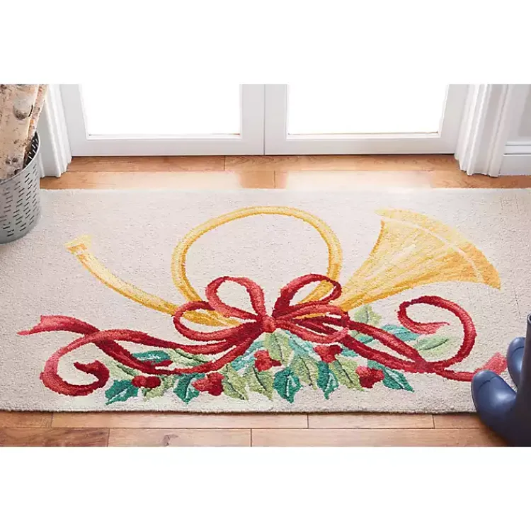 Christmas Decorations>Kirklands Home Ivory Vintage Poster Hooked Accent Rug, 2x4