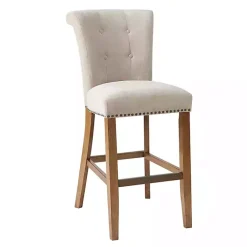 Kirklands Home Ivory Wesley Tufted Bar Stool with Nailhead Trim White Discount