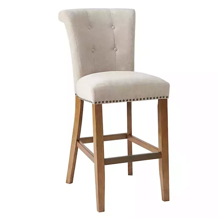 Kirklands Home Ivory Wesley Tufted Bar Stool with Nailhead Trim White Discount