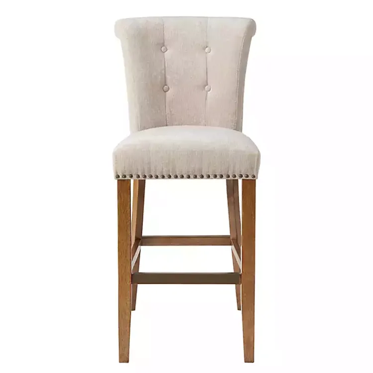 Kirklands Home Ivory Wesley Tufted Bar Stool with Nailhead Trim White Discount