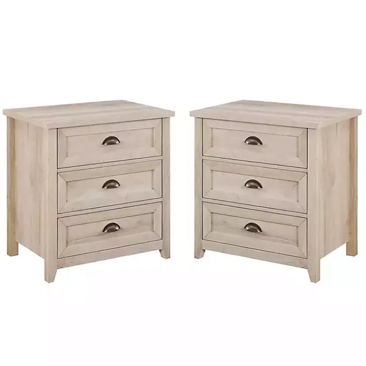 Kirklands Home Wood 3-Drawer Nightstands, Set of 2 Ivory Discount