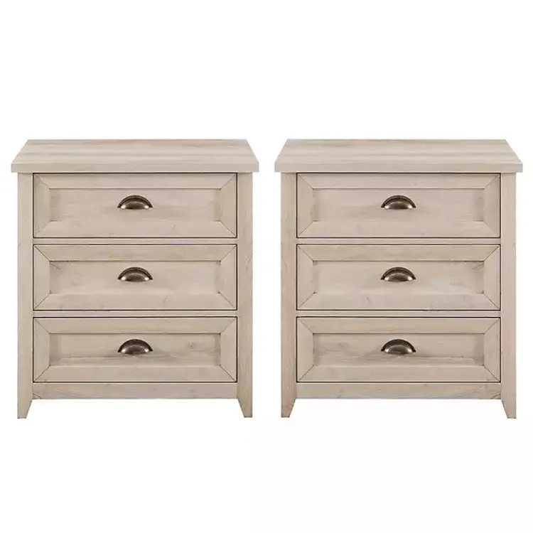 Kirklands Home Wood 3-Drawer Nightstands, Set of 2 Ivory Discount