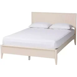 Kirklands Home Wood Fluted Headboard Primrose Queen Bed Ivory