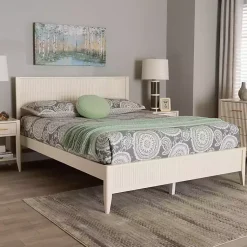 Kirklands Home Wood Fluted Headboard Primrose Queen Bed Ivory