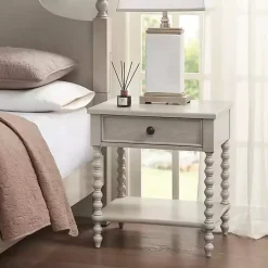 Kirklands Home Wood Turned Legs Nightstand Ivory Sale