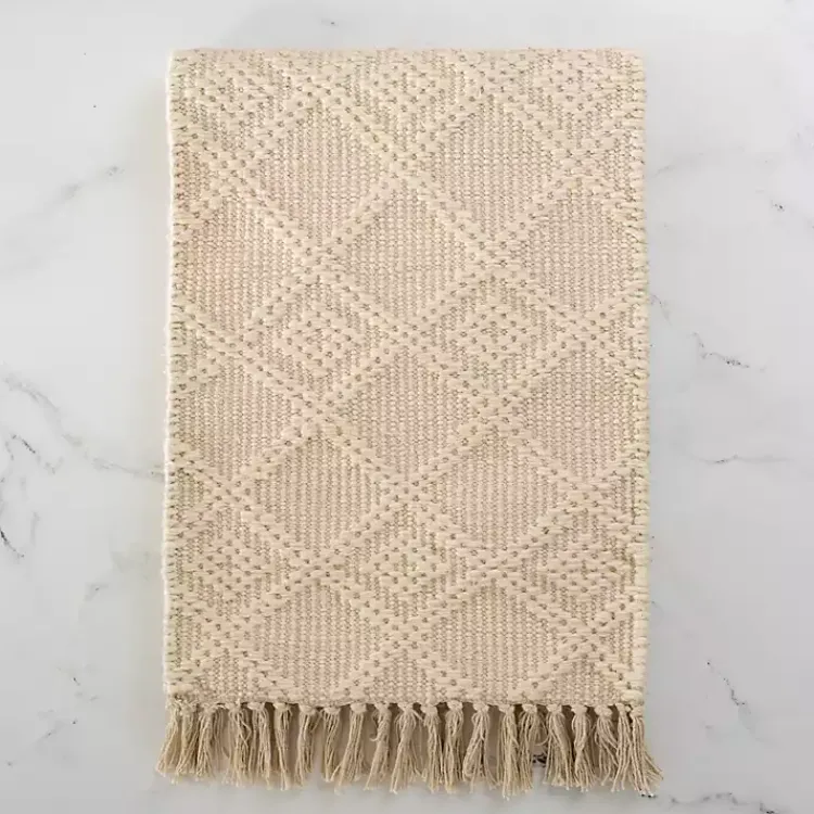 Kirklands Home Woven Lattice Tasseled Table Runner Ivory Sale