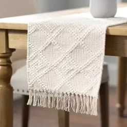 Kirklands Home Woven Lattice Tasseled Table Runner Ivory Sale