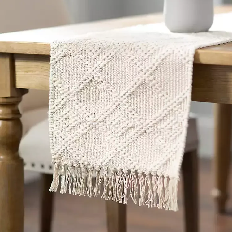 Kirklands Home Woven Lattice Tasseled Table Runner Ivory Sale