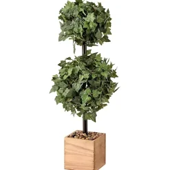 Trees & Topiaries>Kirklands Home Ivy Double Ball Topiary in Wood Planter
