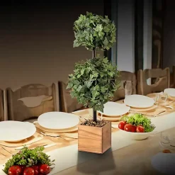 Trees & Topiaries>Kirklands Home Ivy Double Ball Topiary in Wood Planter