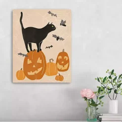 Halloween>Kirklands Home Jack 'O Lantern Cat Halloween Wall Plaque, 20 in.