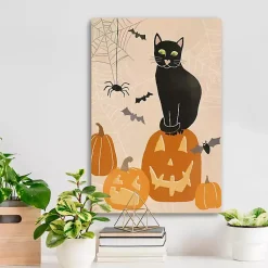 Halloween>Kirklands Home Jack 'O Lantern Cat Halloween Wall Plaque, 24 in.