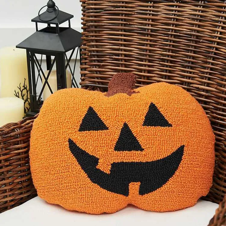Halloween>Kirklands Home Jack-O-Lantern Shaped Halloween Throw Pillow