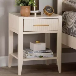 Kirklands Home James Mid-Century 1-Drawer Nightstand Ivory Outlet