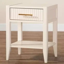 Kirklands Home James Mid-Century 1-Drawer Nightstand Ivory Outlet