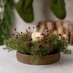 Arrangements & Greenery>Kirklands Home Japanese Pine and Red Berry Christmas Centerpiece