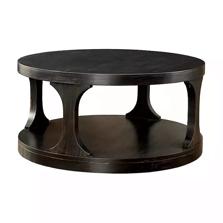 Kirklands Home Jarrod Antique Wood Grain Shelf Coffee Table Black New