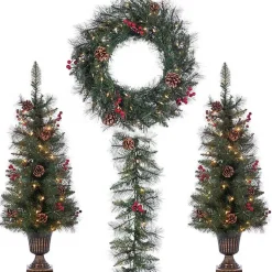Christmas Arrangements & Garland>Kirklands Home Jefferson Pine 4-pc. Floral Set Green