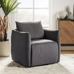 Kirklands Home Jerri Charcoal Corduroy Swivel Accent Chair Gray Outlet