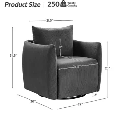 Kirklands Home Jerri Charcoal Corduroy Swivel Accent Chair Gray Outlet