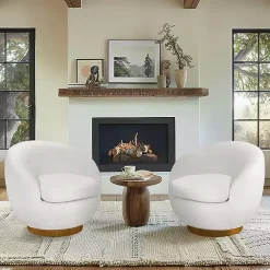 Kirklands Home Jessel Cream Sherpa Swivel Chair with Wood Base White Online