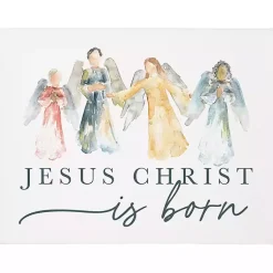 Christmas Art & Wall Decor>Kirklands Home Jesus Christ is Born Angels Canvas Wall Plaque Multi